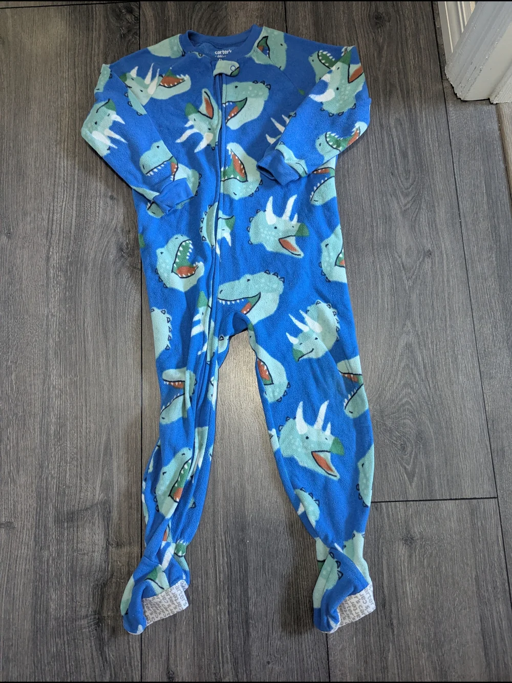Carter's Blue Dinosaur Fleece Footed One-Piece Pajamas